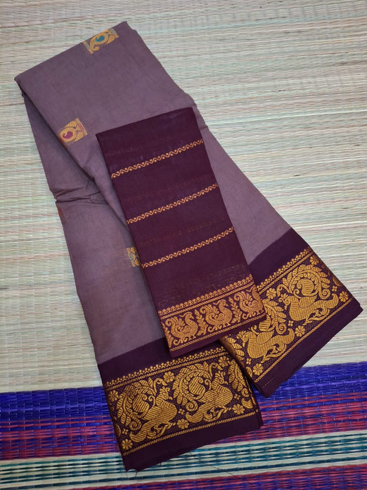 Madurai Sungudi Cotton - 6 Yard Meena Butta Double Side Gold Zari Border Dye and TIe